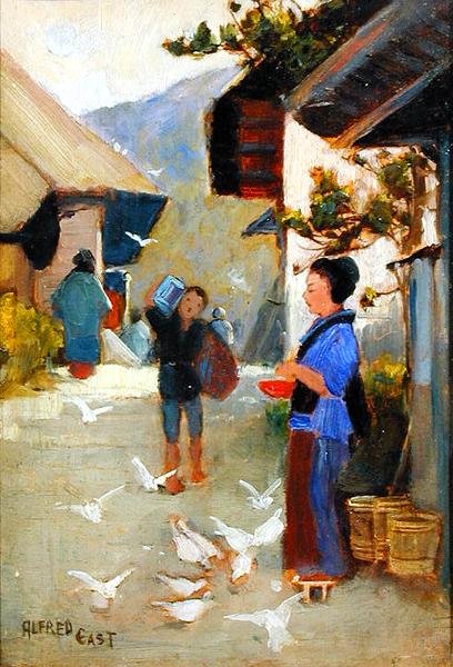 Village on the To-kai-do, ca 1889 (olja på panel) av Alfred East
