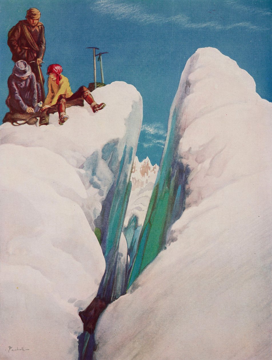 The crevasse, Mountaineering tragedy, teckning av Alfred Bestall (1892-1986) från The Tatler, nr 1366, 31 augusti av Alfred Edmeades Bestall