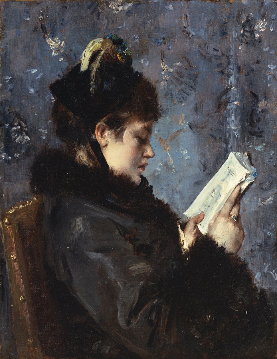 Ett porträtt av Madame Brizat från Comedie Francaise (olja på duk) av Alfred Emile Stevens