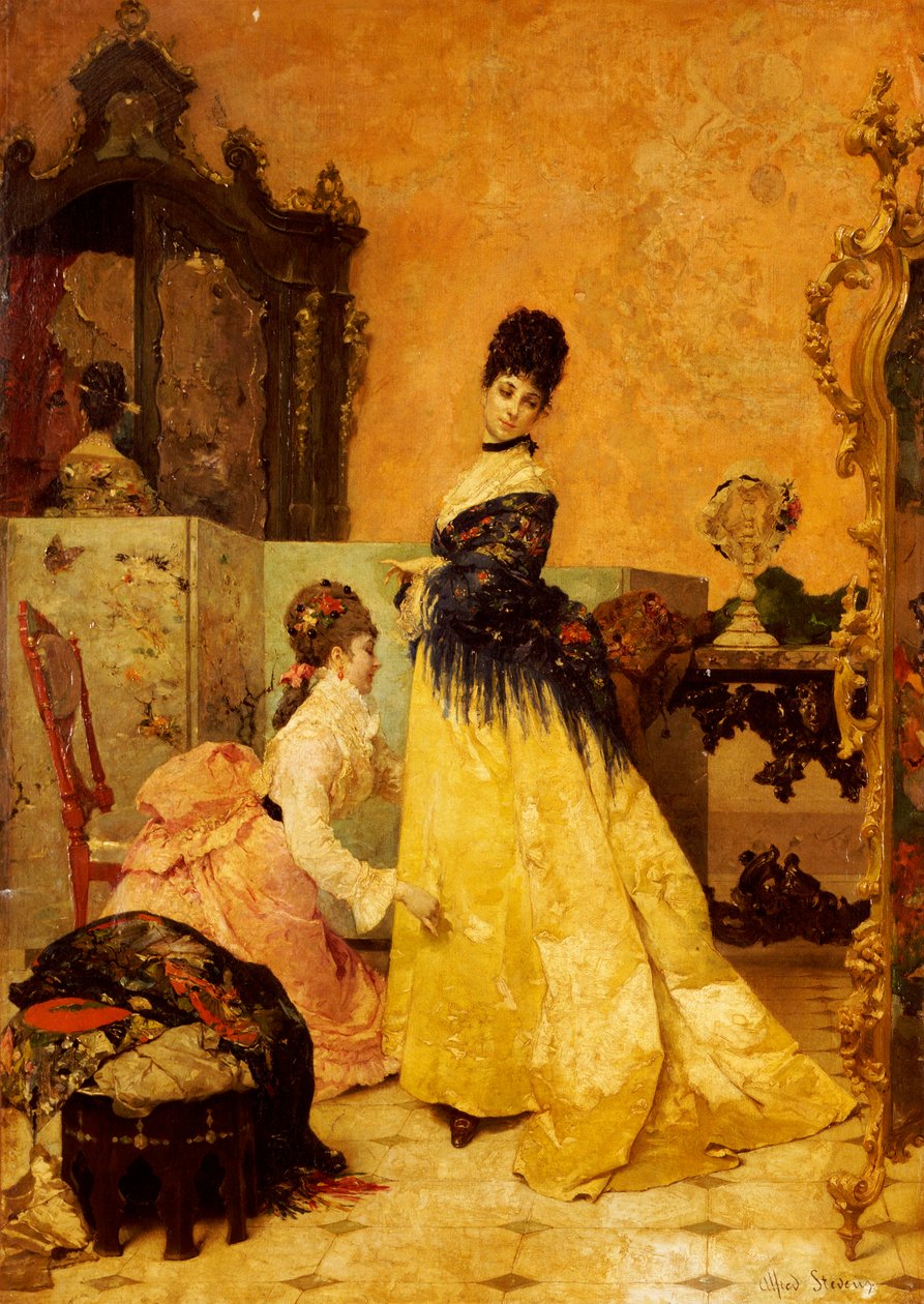 The New Dress (olja på duk) av Alfred Emile Stevens