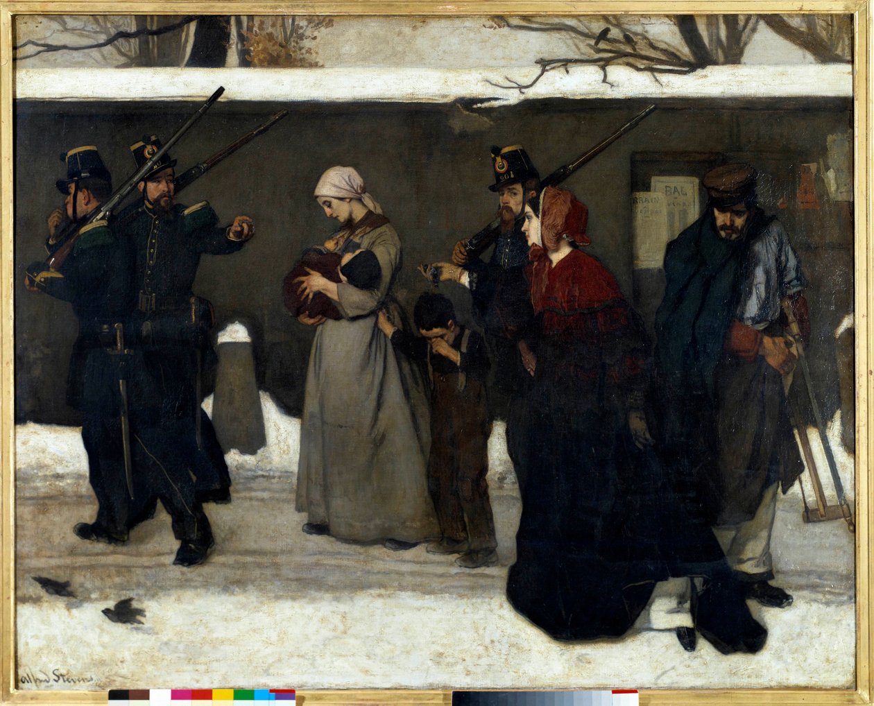 Den så kallade lösdrivaren säger också att jägarna från Vincennes National Guard stoppar familjer på gatan. Målning av Alfred Stevens (1823-1906) Sön. 1,3x1,6 m Paris, musee d