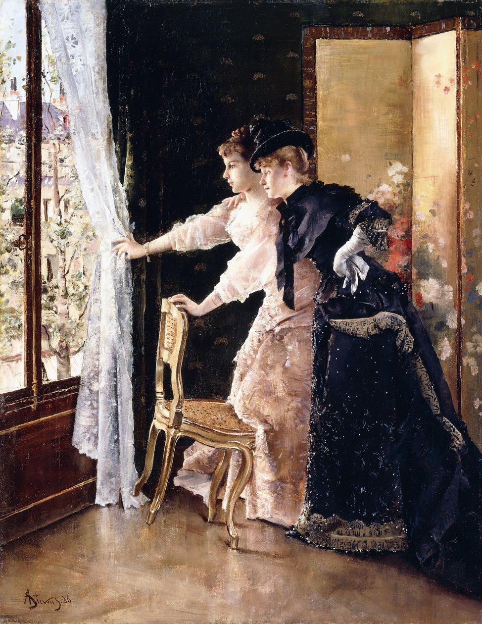 Ser fästman gå förbi, 1886 av Alfred Emile Stevens
