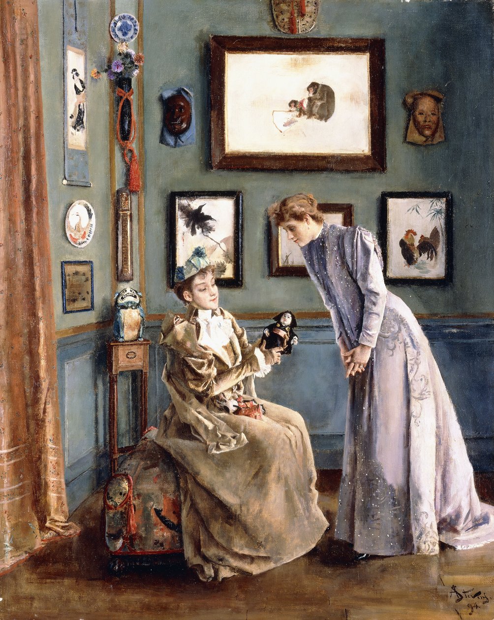 Kvinnor med en japansk docka, 1894 av Alfred Emile Stevens