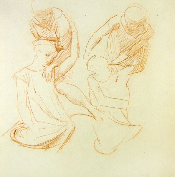 Figurstudier, ca 1845 (rödkrita på papper) (se 366414 för recto) av Alfred George Stevens