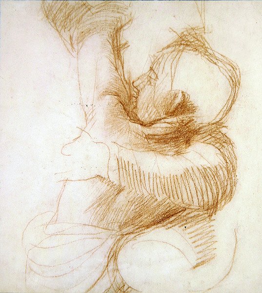 Mor och barn, ca 1851 (sangvinsk krita på papper) av Alfred George Stevens