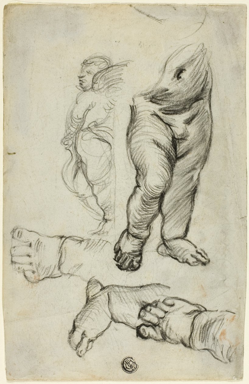 Skisser av putti (recto); Studie till ornament (verso) av Alfred George Stevens