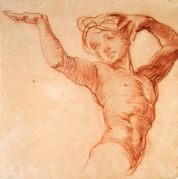 Studie av en naken figur (röd krita på buffpapper) av Alfred George Stevens