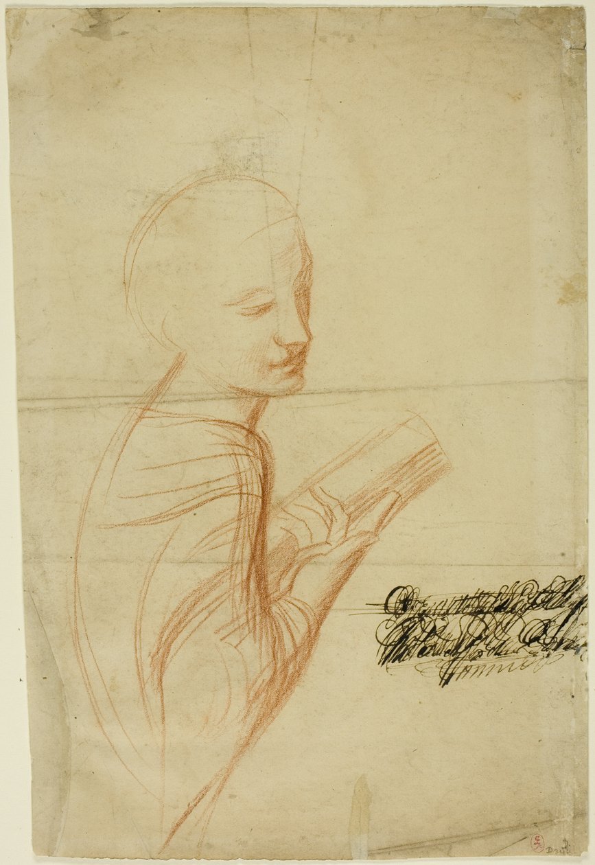 Kvinna med bok (recto); Skisser av manlig figur (verso) av Alfred George Stevens