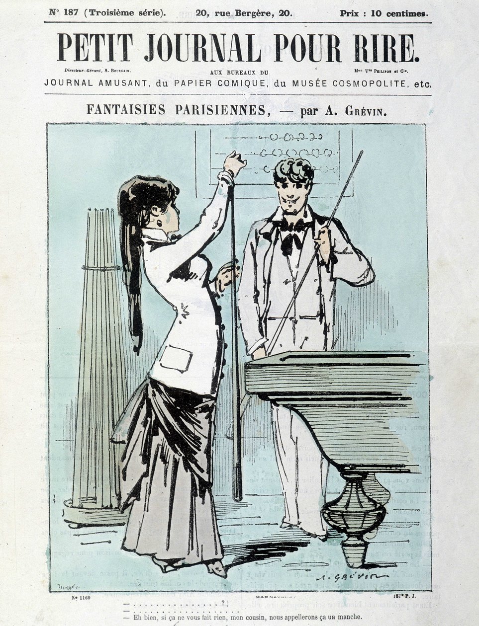 Parisiska fantasier av A. Grévin: Tja, om du inte har något emot det, min kusin, så kallar vi det en ärm. Biljardspelare - omslag till "Little Diary for Laughs" från december 1903 av Alfred Grevin