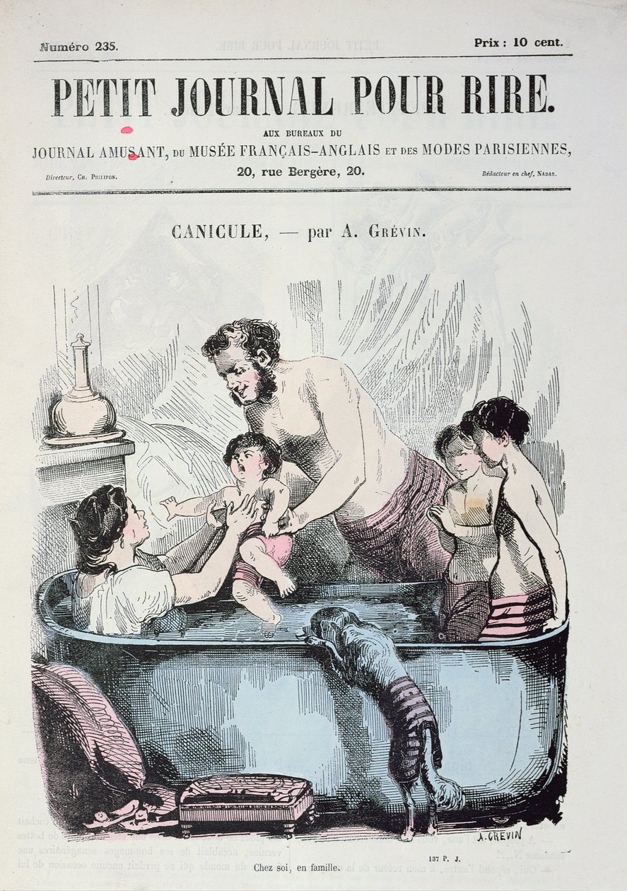Brännande hetta: Familjebadet, framsida av "Le Petit Journal pour Rire", ca 1860 av Alfred Grevin