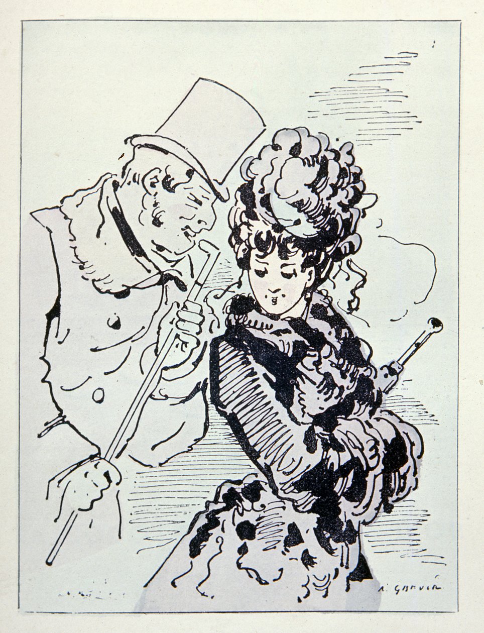 På asfalten, illustration från Les Parisiennes, c.1870 av Alfred Grevin