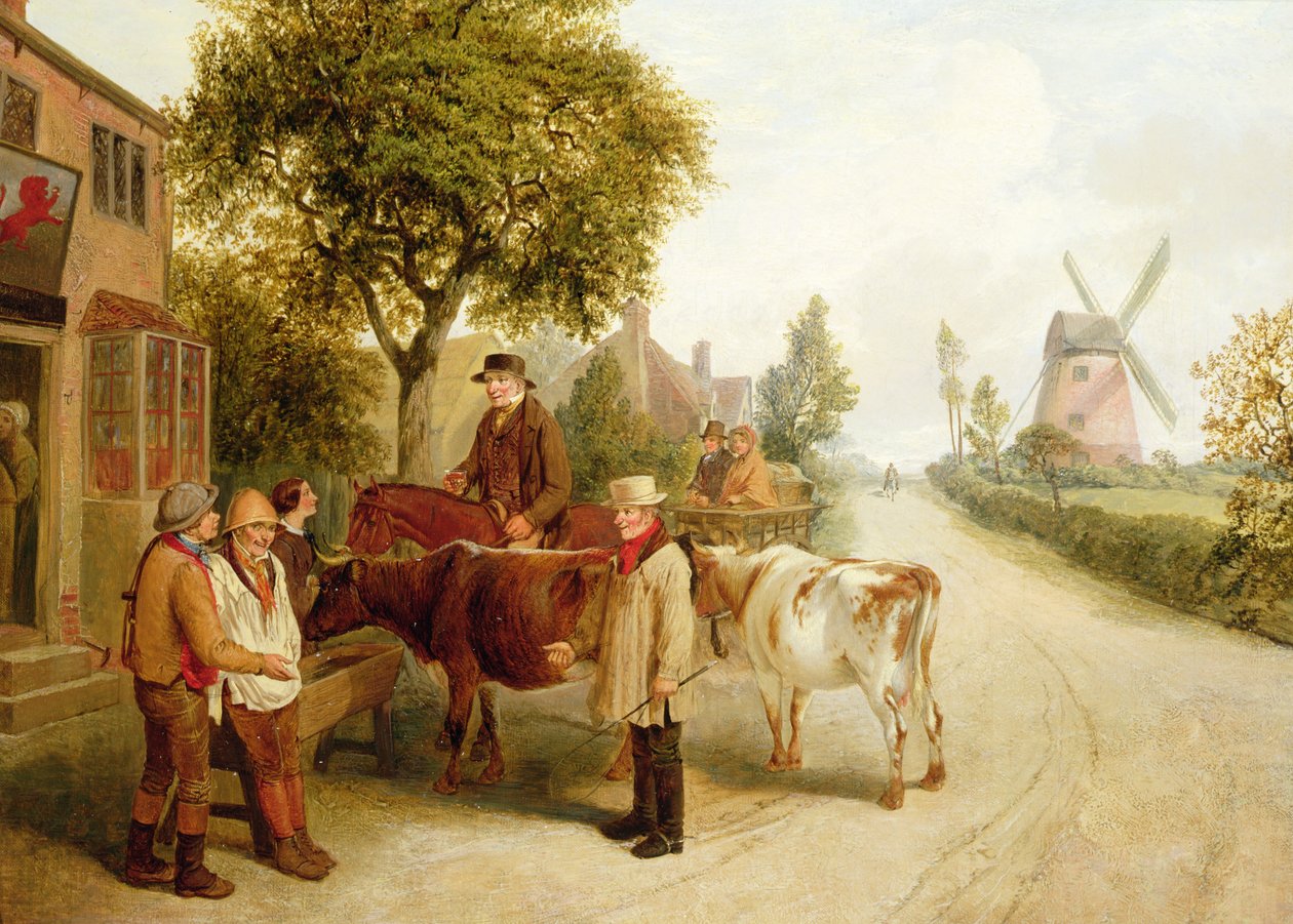Utanför det röda lejonet (olja på duk) av Alfred H. Green