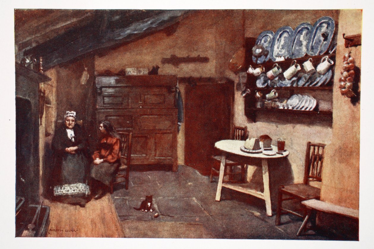 Ett gammalt värdshuskök, Coniston, från en portfölj med tryck från originalakvareller, ca 1920 av Alfred Heaton Cooper