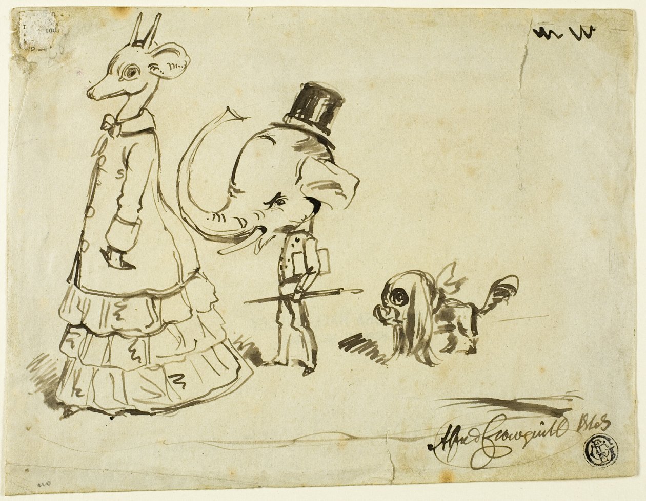 Karikatyr av man, kvinna och hund av Alfred Henry Forrester