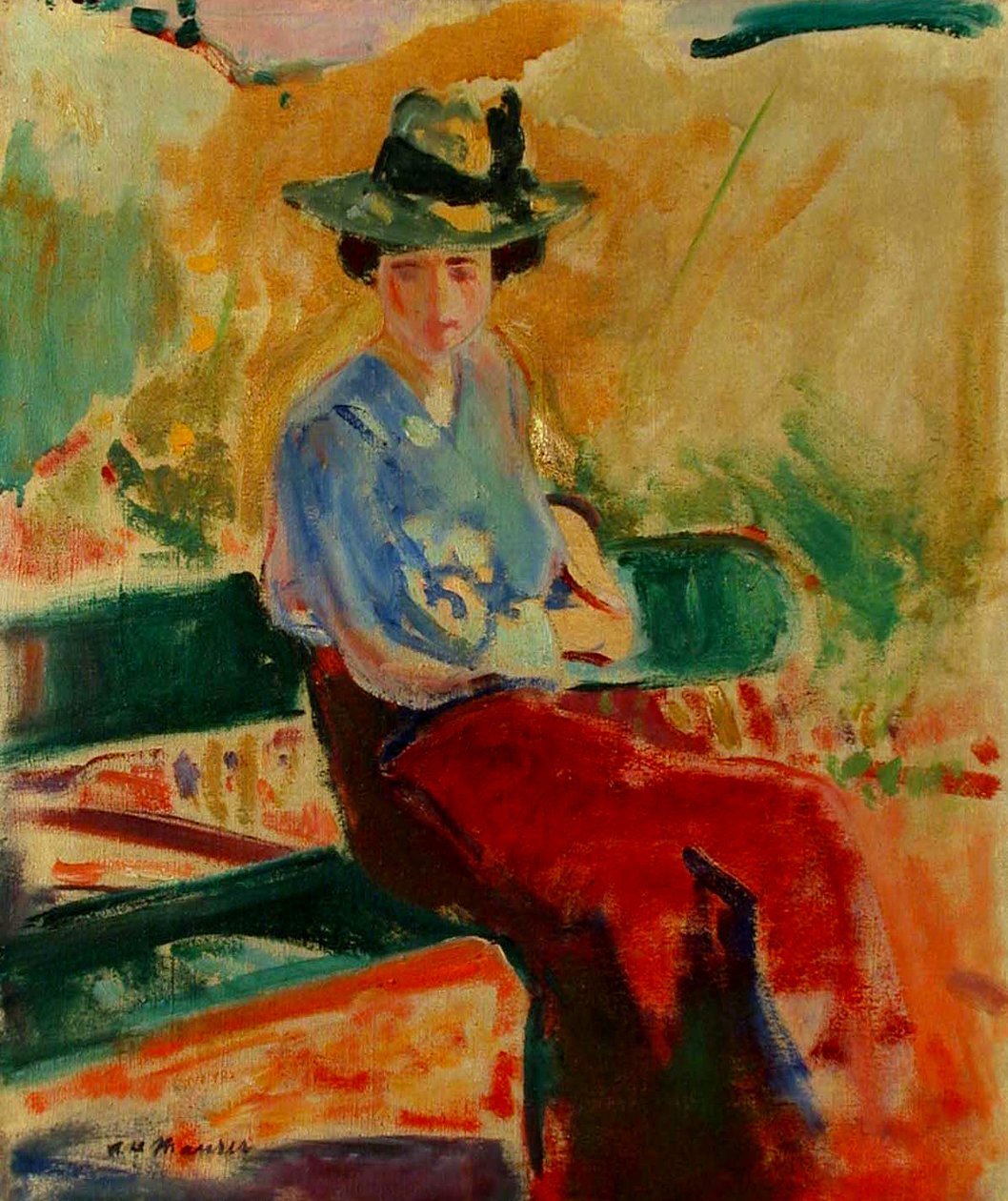 Figur på bänk av Alfred Henry Maurer