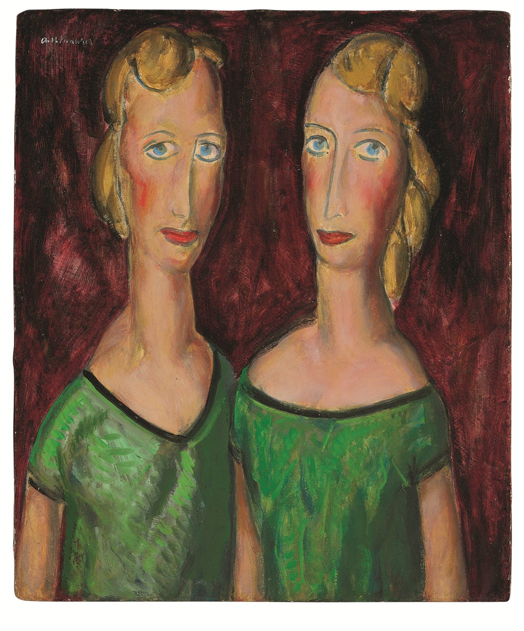 Two Sisters in Green, ca. 1920-talet (olja ombord) av Alfred Henry Maurer