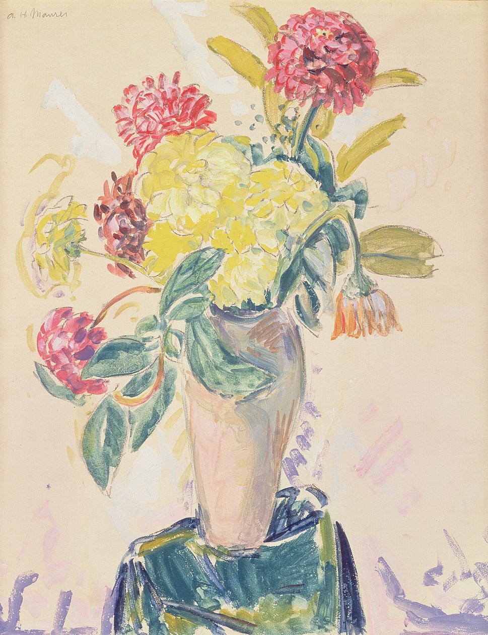 Zinnias, ca 1926 (wc, gouache och kol på papper) av Alfred Henry Maurer