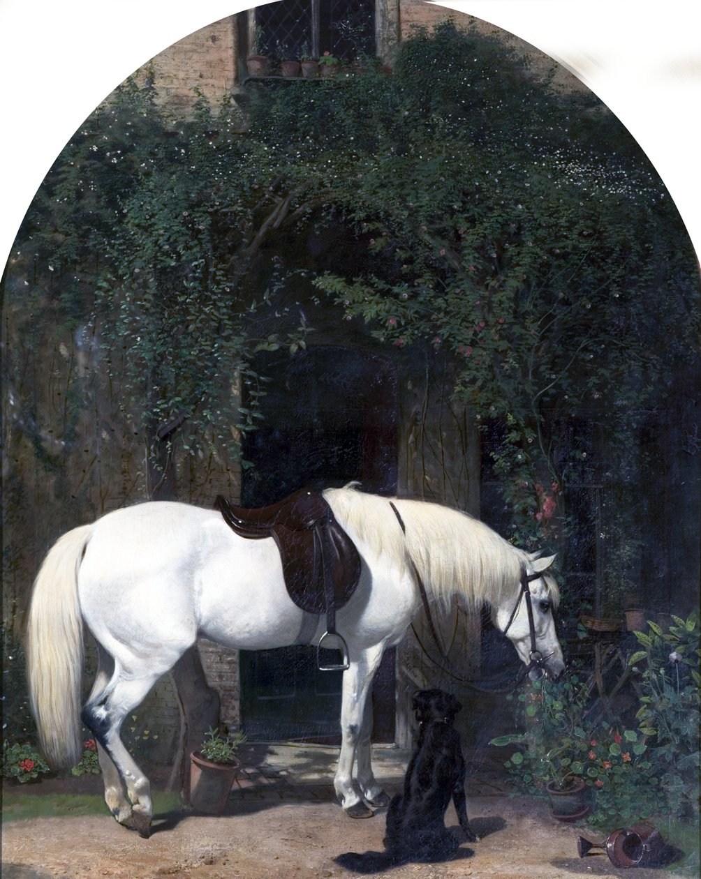 Vit häst och retriever av Alfred Hichens Corbould