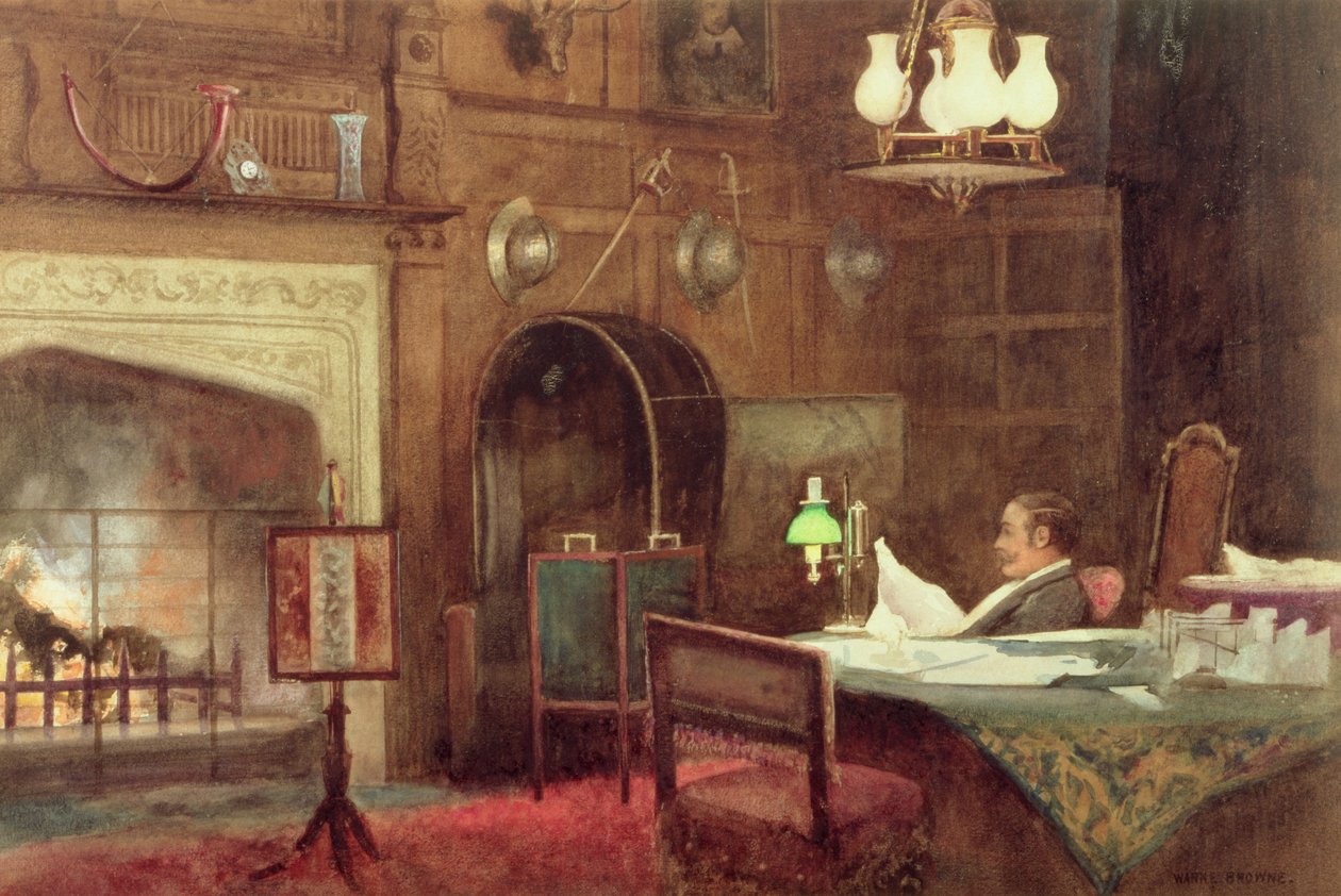 Interiör i en panelförsedd sal av Alfred J. Warne Brown