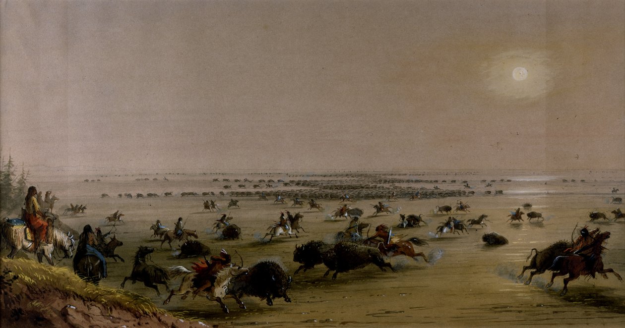 En ”omringning” av buffelhjord av indianer av Alfred Jacob Miller