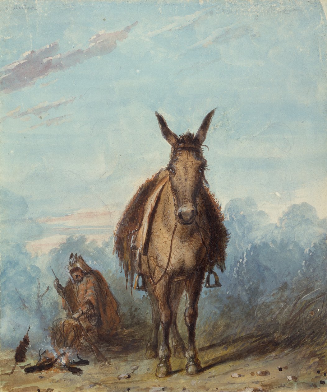 A Trapper in His Solitary Camp, c.1837 (akvarell på papper) av Alfred Jacob Miller