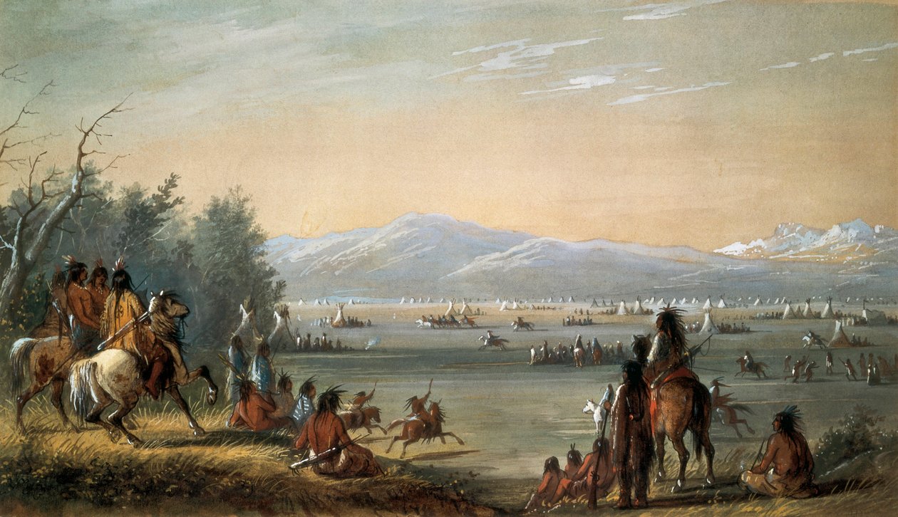 En indisk by. Verk av Alfred Jacob Miller (1810-1874) av Alfred Jacob Miller