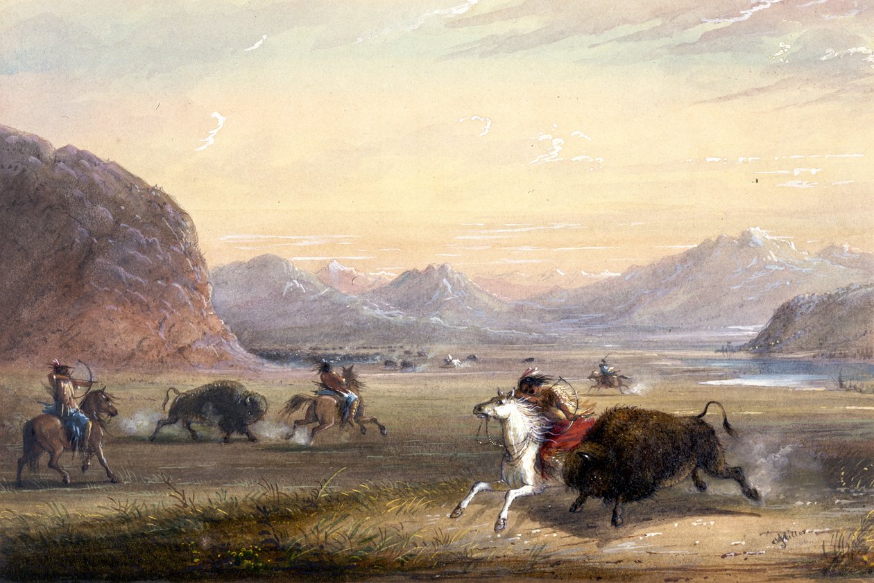Bisonjakt nära Independence Rock av Alfred Jacob Miller