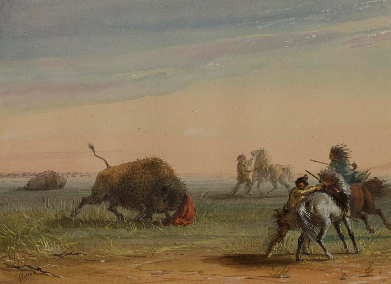 Buffel vänder sig mot sina förföljare av Alfred Jacob Miller