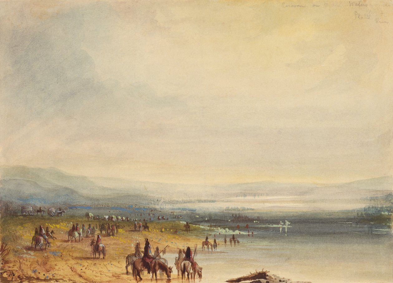 Caravan on Platte River, ca 1837 (akvarell på papper) av Alfred Jacob Miller