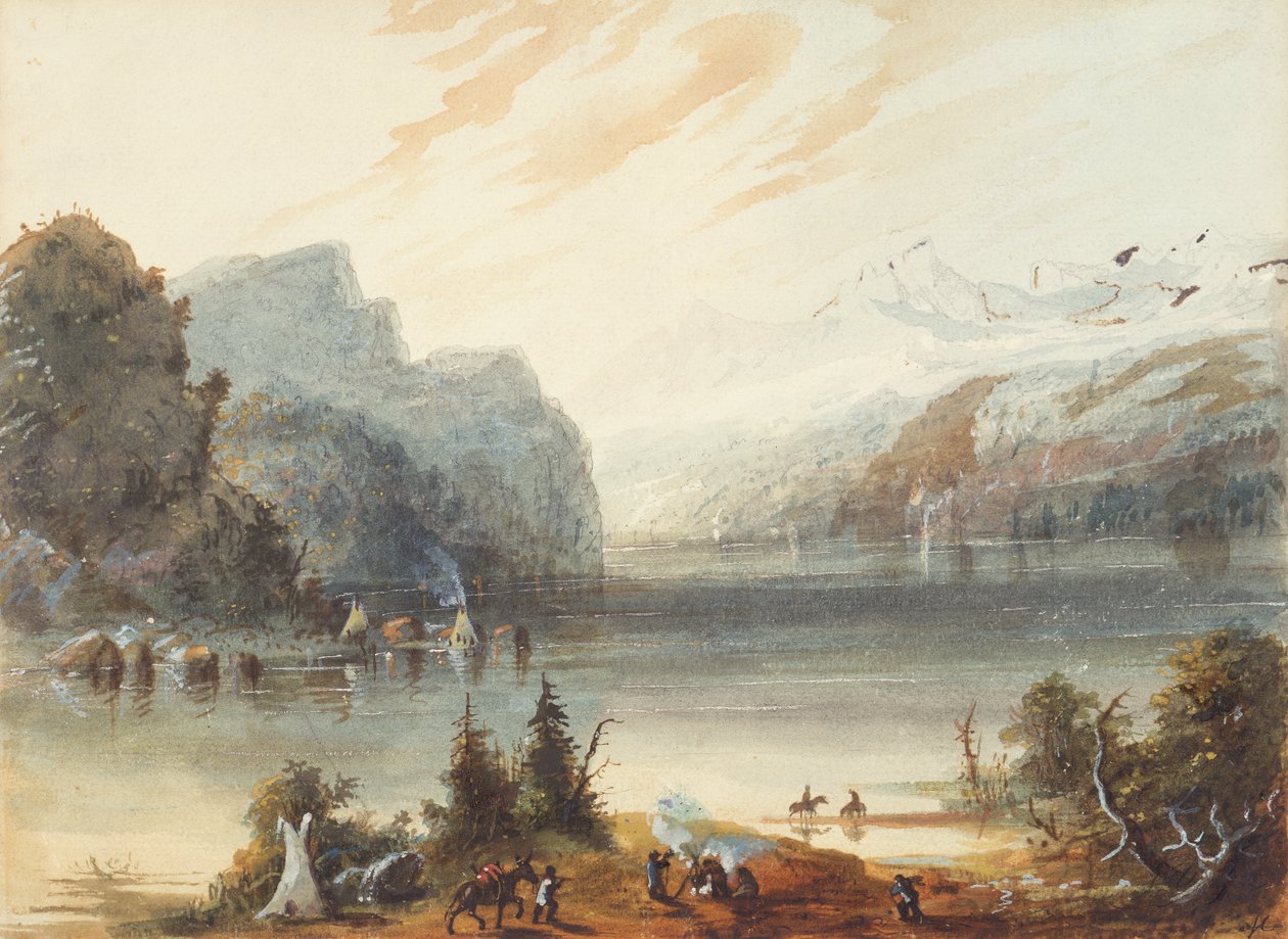 Chain Lake i Klippiga bergen, ca 1837 (penna, akvarell och gouache på papper) av Alfred Jacob Miller