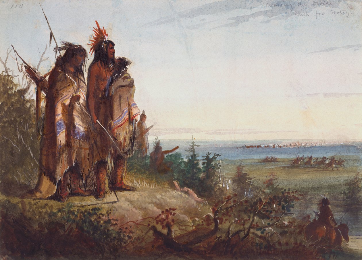 Crossing the Divide eller Thirsty Trappers Making a Rush for the River, ca 1837 (akvarell på papper) av Alfred Jacob Miller
