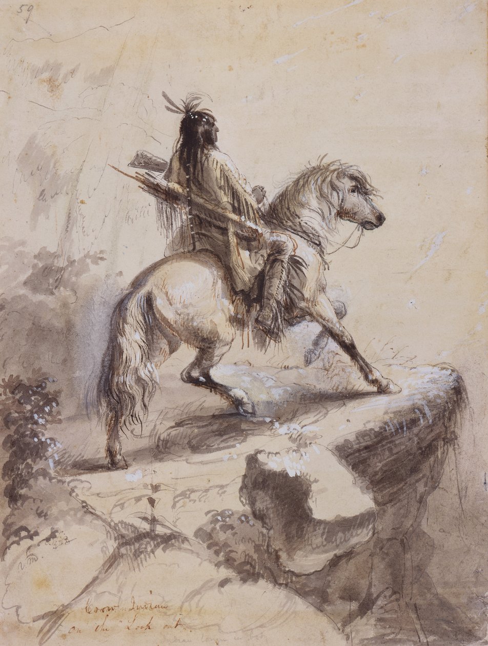 Crow Indian on Lookout, ca 1837 (penna och bläck, tvätt och gouache på papper) av Alfred Jacob Miller