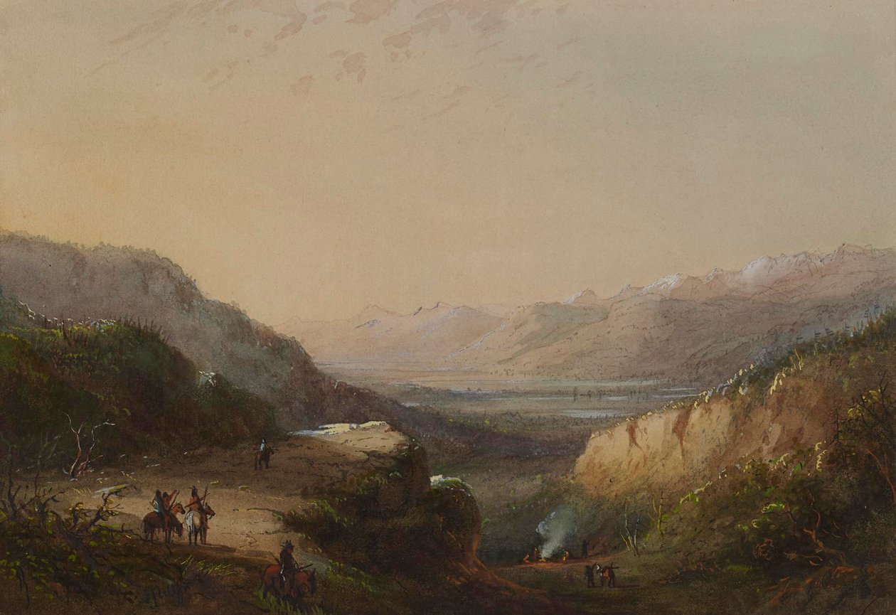 Utsikt över sjön på avstånd (Vindarnas berg) av Alfred Jacob Miller
