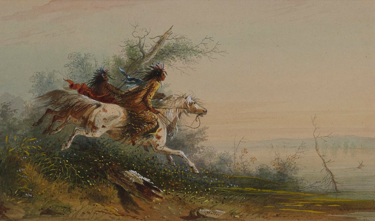 Älg som simmar över Platte av Alfred Jacob Miller