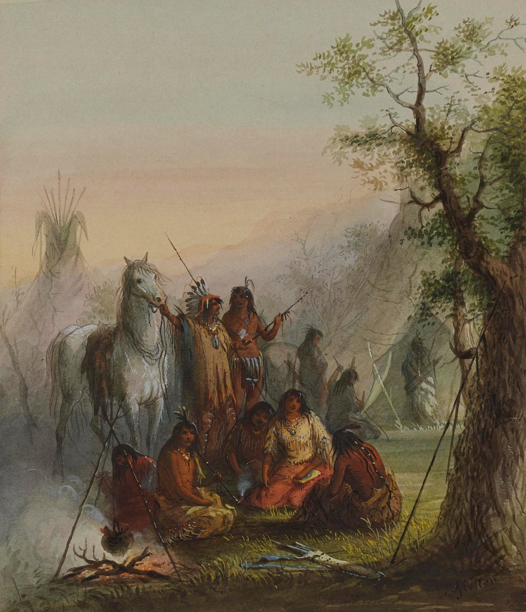 Läger med indianer av Alfred Jacob Miller