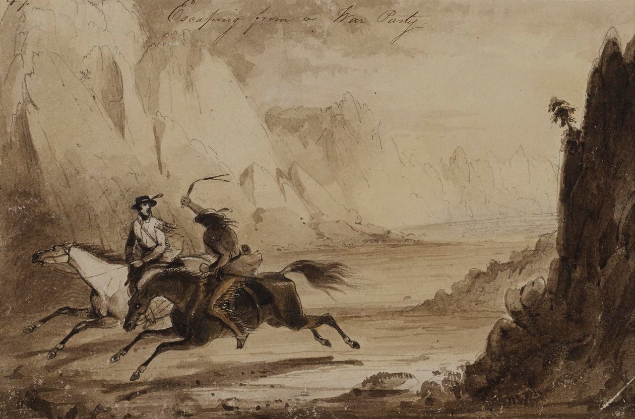 Att fly från en krigsgrupp av Alfred Jacob Miller
