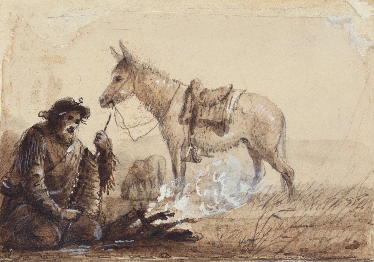 Francois förbereder nattvarden, ca 1837 (ritning på papper) av Alfred Jacob Miller
