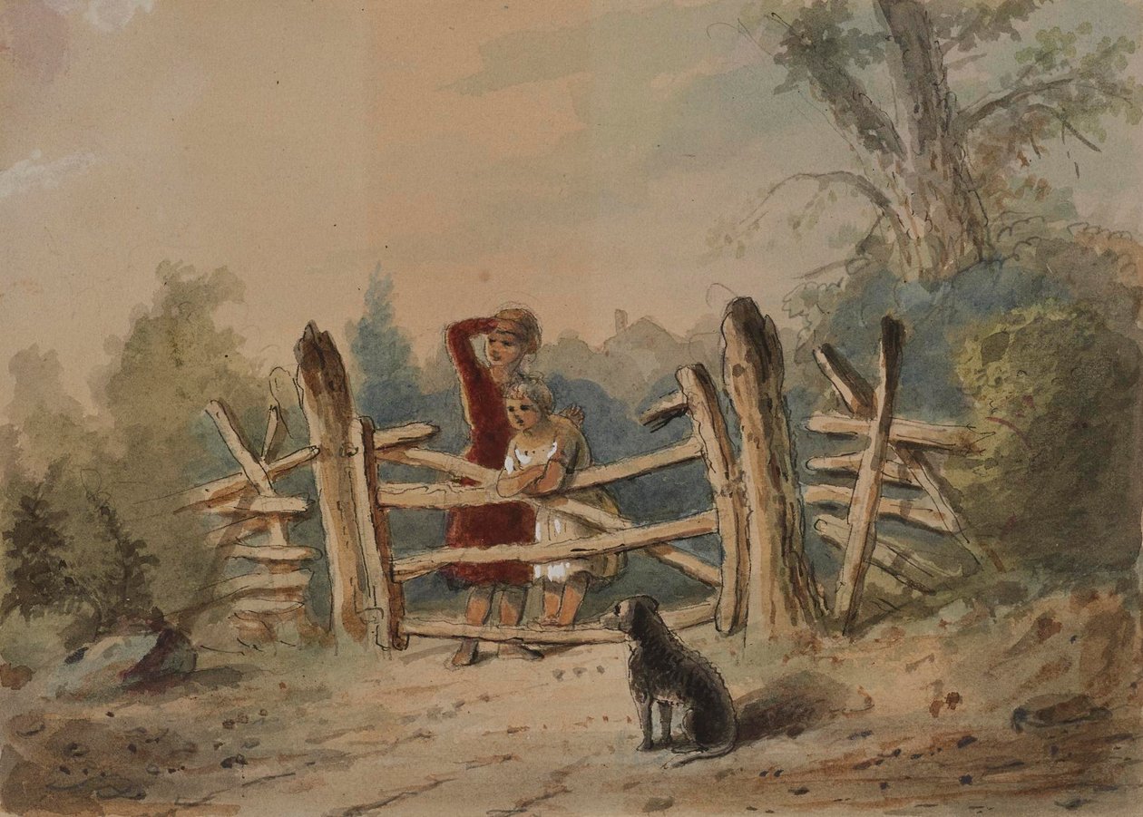 Georges barn väntar på att deras inkallade far ska komma hem av Alfred Jacob Miller