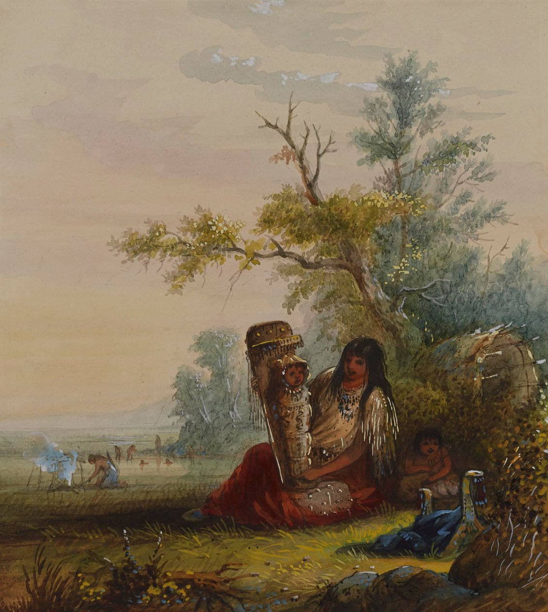 Grupp med indiansk mor och barn av Alfred Jacob Miller