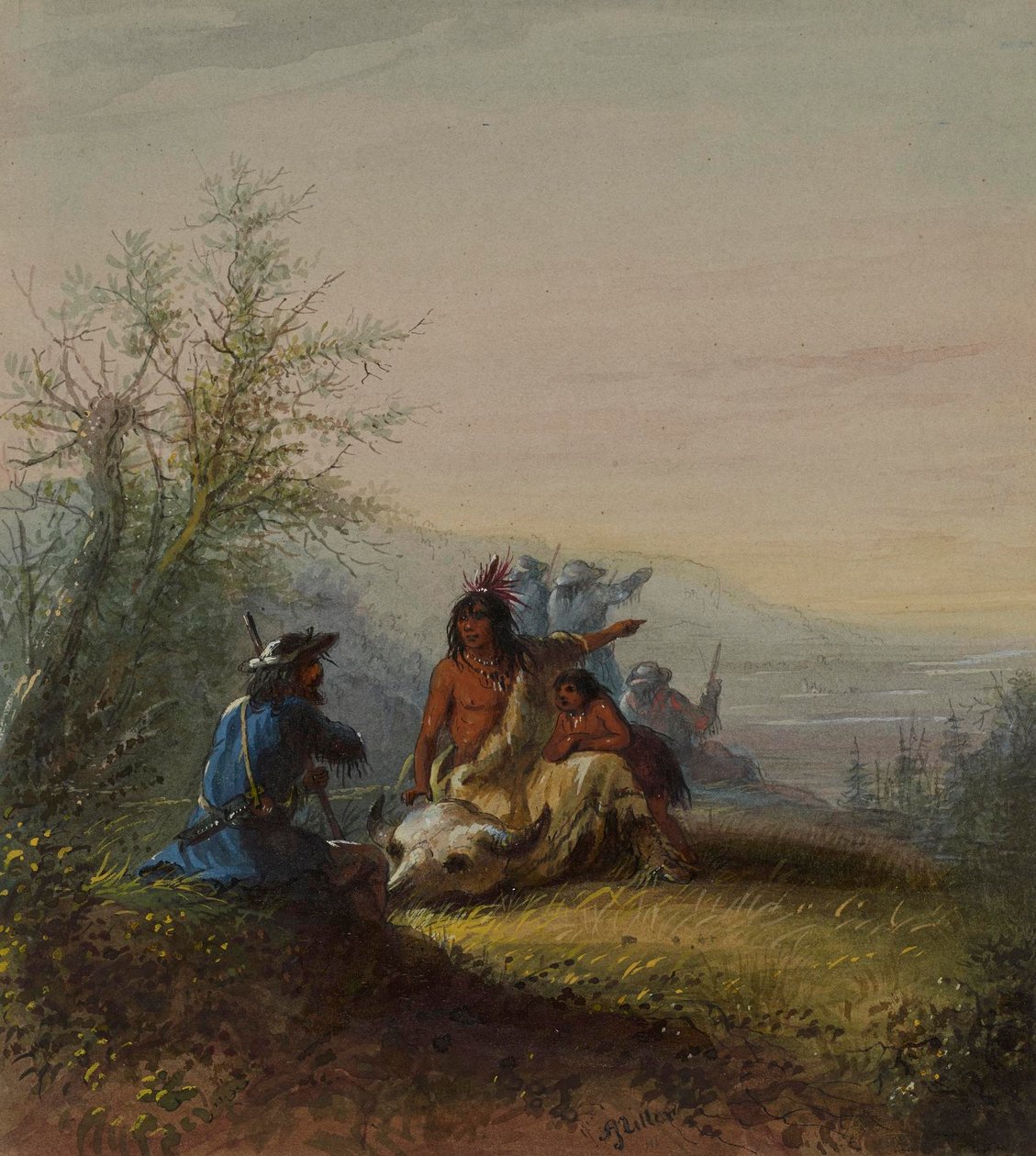 Grupp med en bergsbo och en Kansasindian av Alfred Jacob Miller