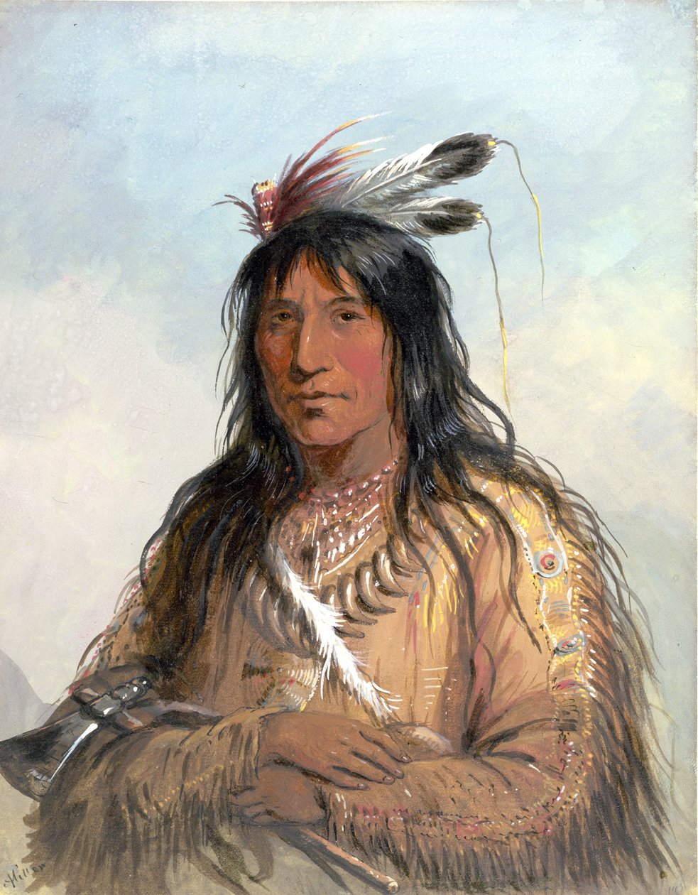 Huvudstudie av ”Matau-Tathonca”, ”Bull Bear” - en ogallala av Alfred Jacob Miller