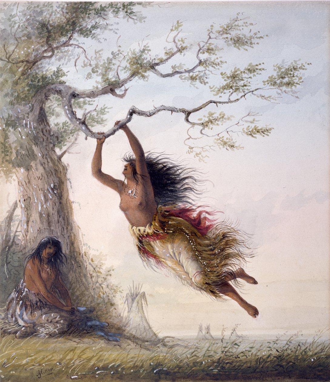 Indianska flickor som gungar av Alfred Jacob Miller
