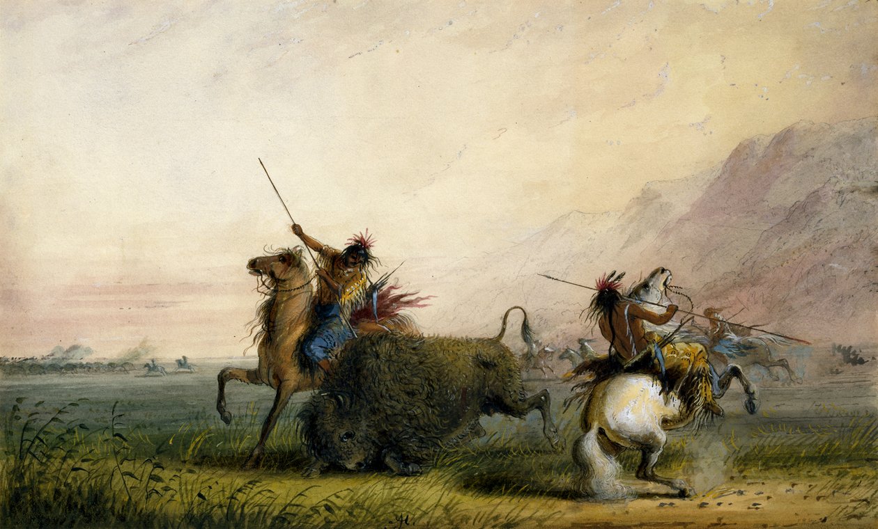 Dödande av en bison med lans av Alfred Jacob Miller