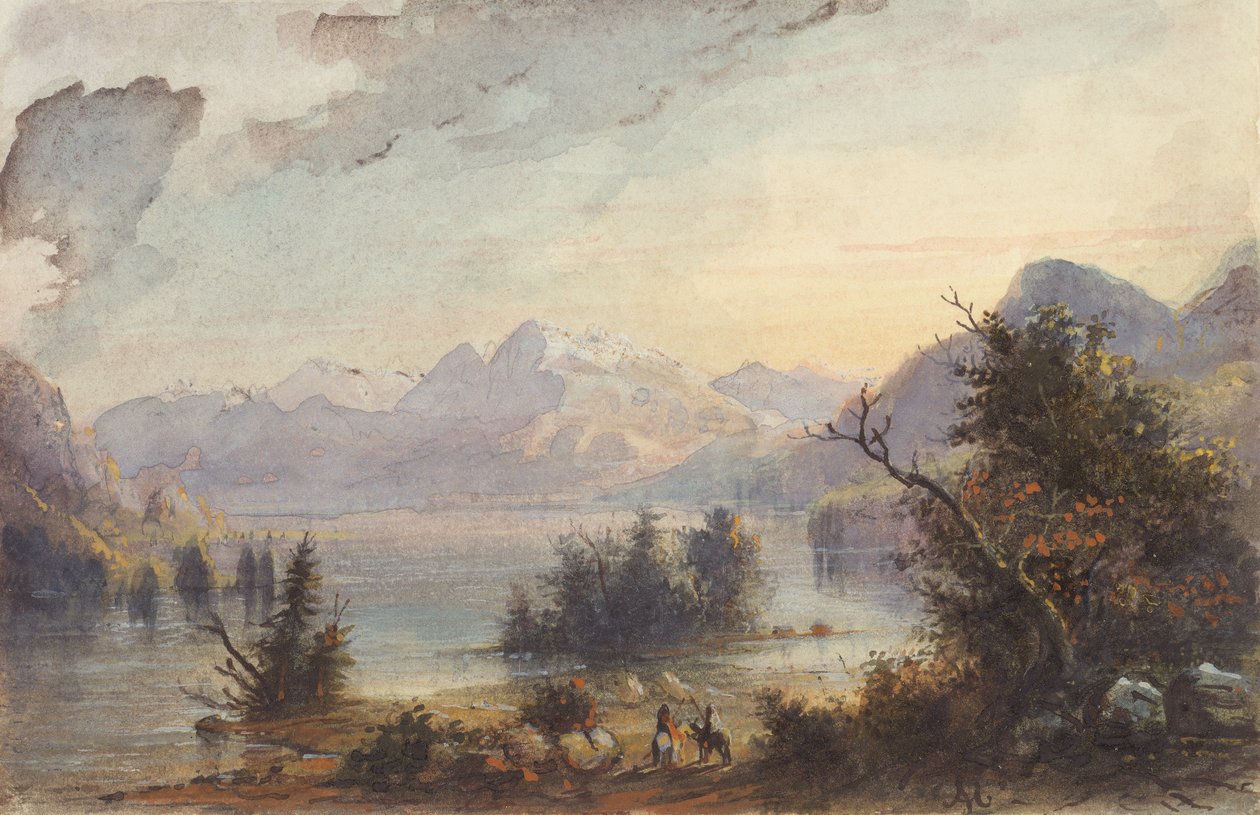 Lake Scene, Rocky Mountains, ca 1837 (akvarell på papper) av Alfred Jacob Miller