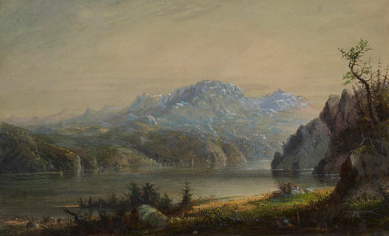 En vy över sjön och bergen av Alfred Jacob Miller