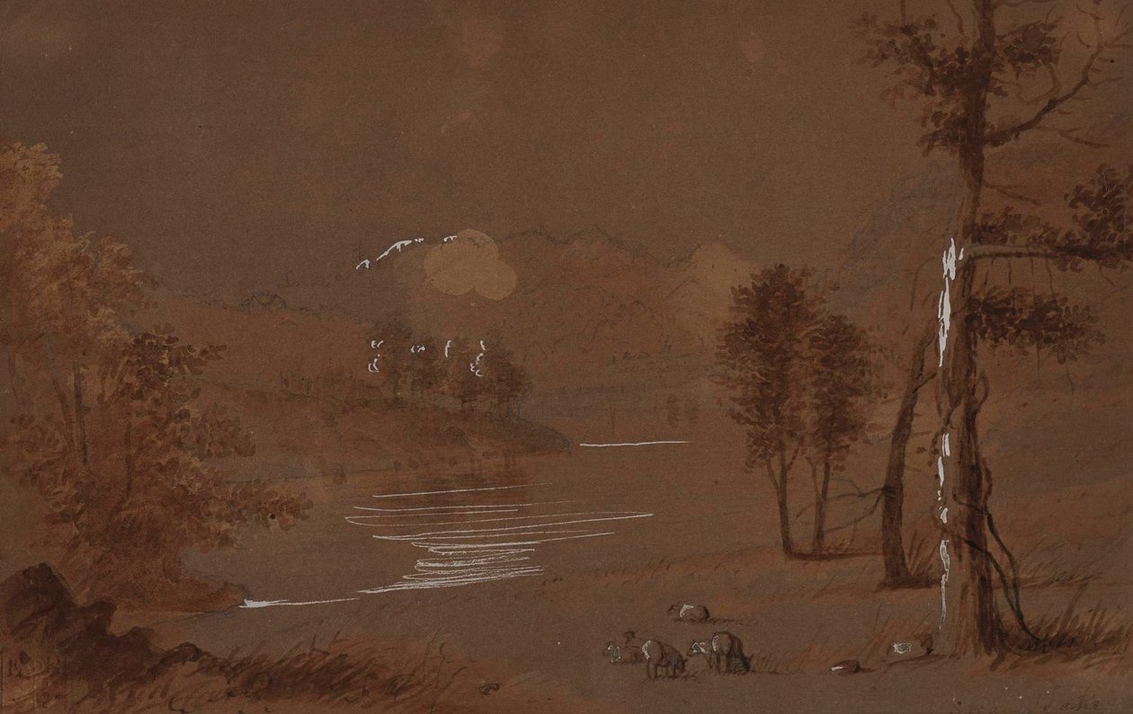 Utsikt över sjö och berg av Alfred Jacob Miller