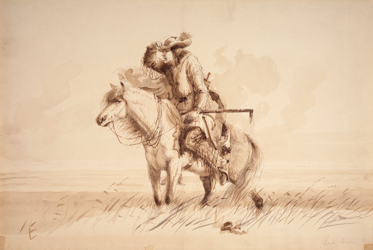 Lost Green Horn, ca 1850 (penna, penna och bläck, och tvätta på duk) av Alfred Jacob Miller