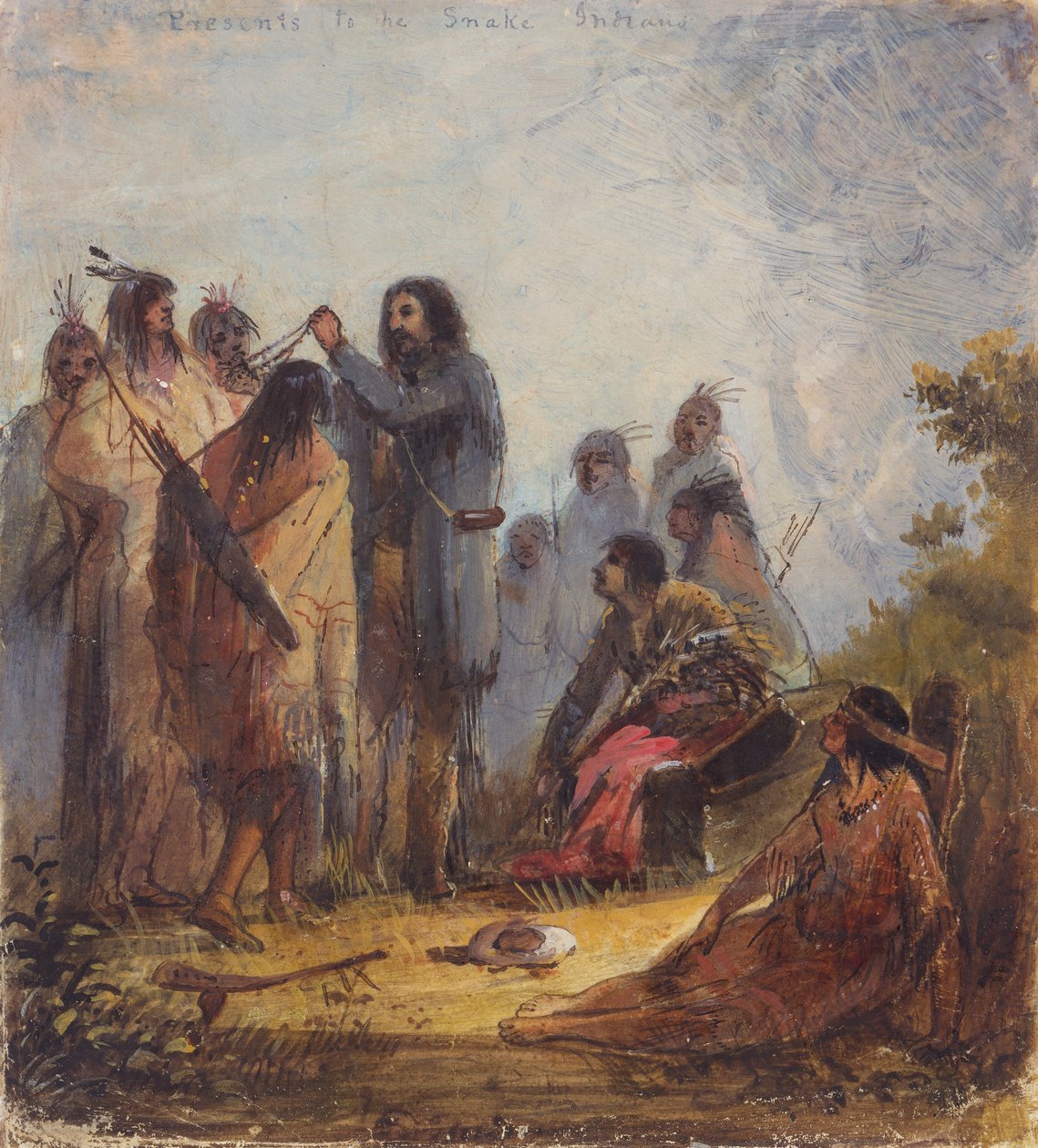 Presenter till Snake Indians, ca 1837 (olja på papper) av Alfred Jacob Miller