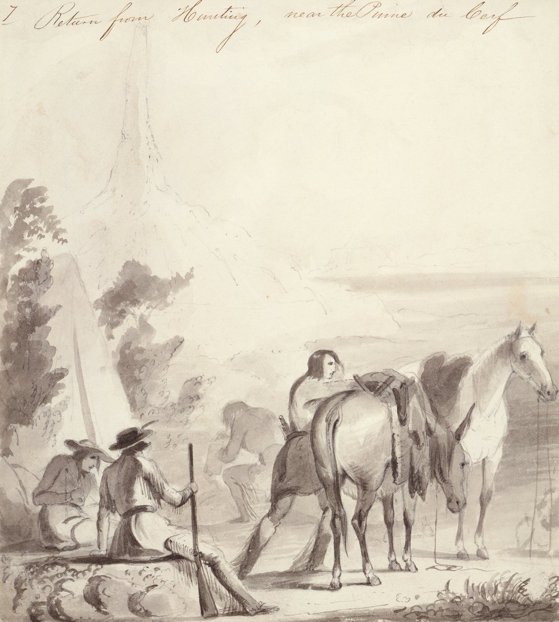 Return from Hunting, c.1837 (olja på kartong) av Alfred Jacob Miller