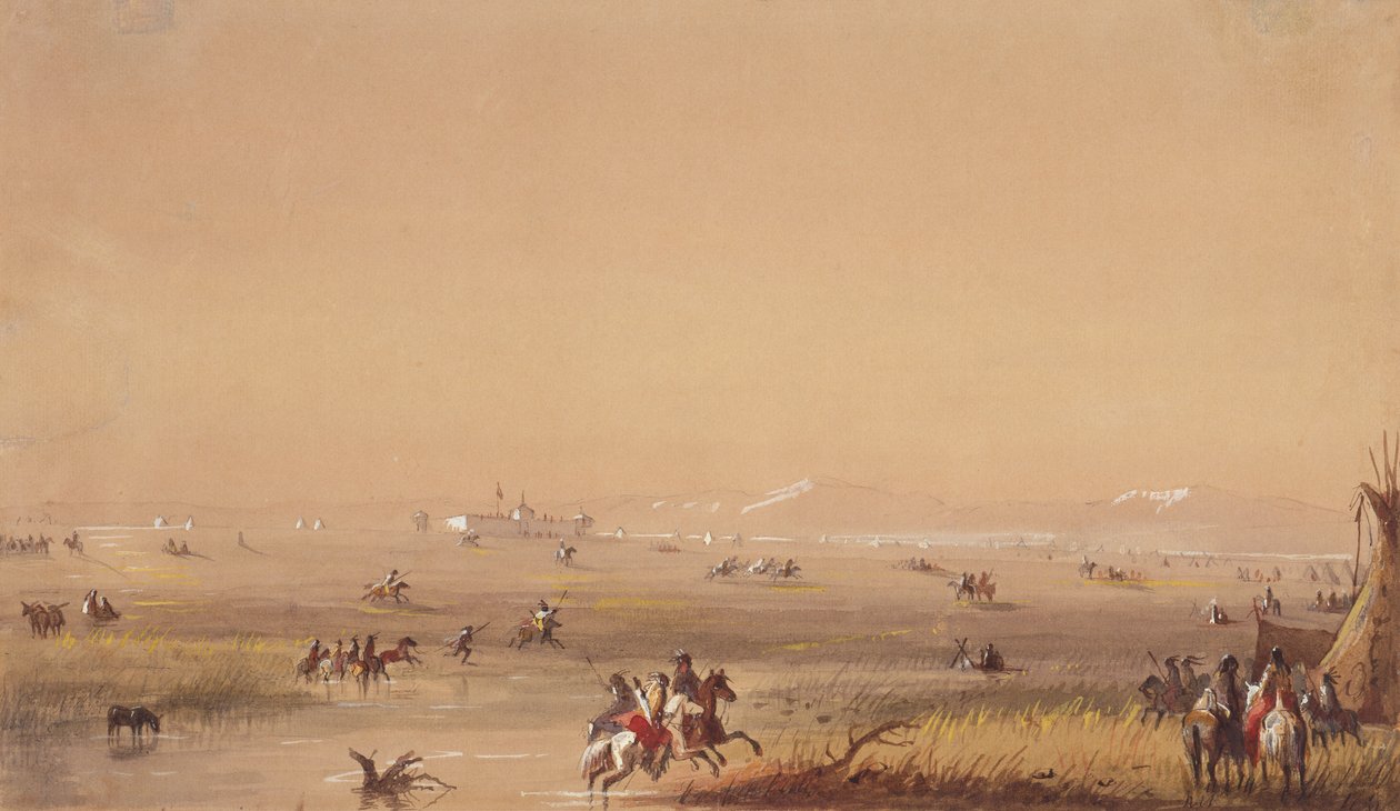 Scen nära Fort Laramie, ca 1837 (penna, akvarell och gouache på papper) av Alfred Jacob Miller